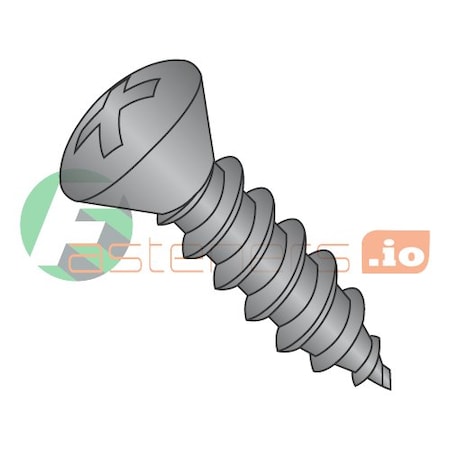 Sheet Metal Screw, #10 X 1-1/4 In, Black Oxide Steel Oval Head Phillips Drive, 4000 PK